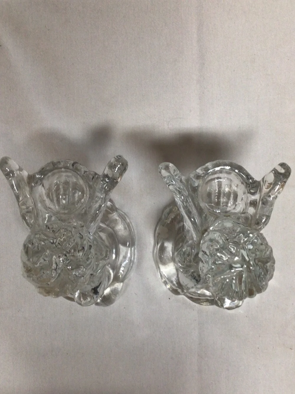 Clear Glass Angel Figurine Pair - Decorative Home Accent   candle holders  Xmas